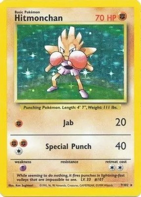 Hitmonchan 7/102 Holo Holo Rare Base Set Unlimited Pokemon Heavily Played DUTCH