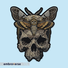 Death Moth Skull Patch, Deaths Head Hawkmoth Embroidered Back Patch, Iron on