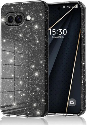 Glitzer Handyhülle für Google Pixel 9a, Anti-Fingerabdruck, Schwarz