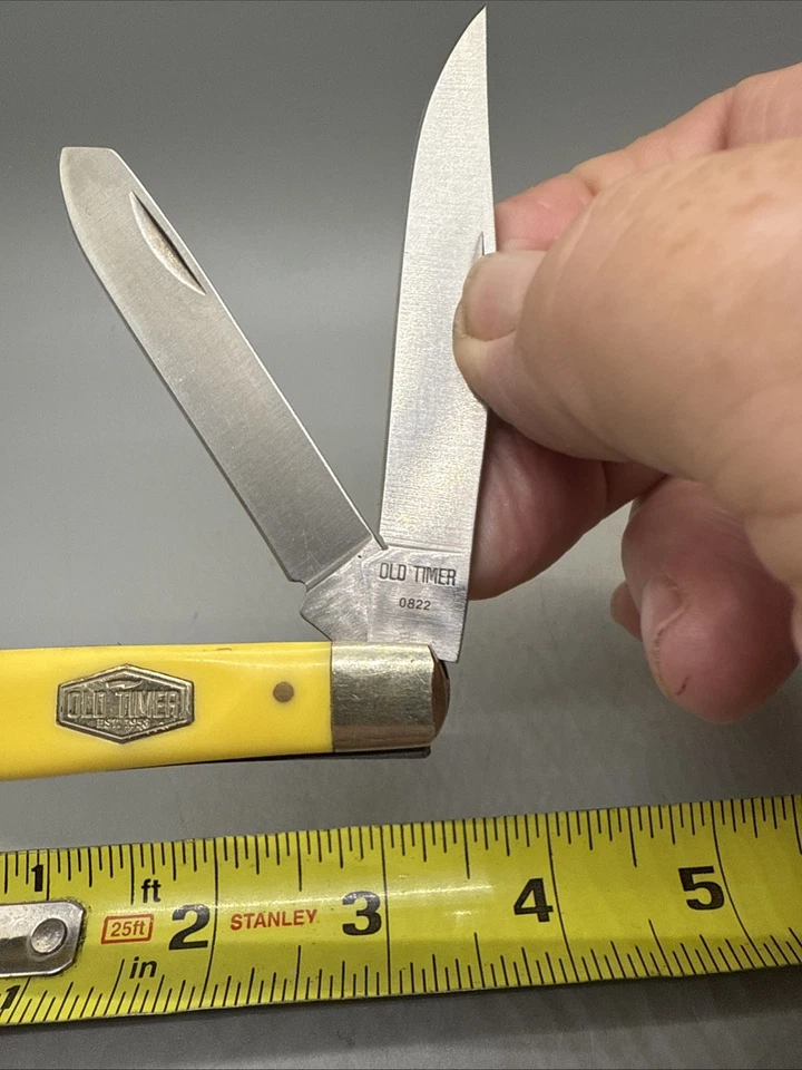 OLD TIMER SCHRADE 720TY POCKET KNIFE 2 BLADE YELLOW HANDLE - Image 2 of 4