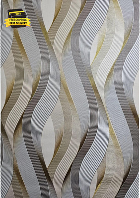 [Sample Link] 3D Wave Stripe Wallpaper Beige Embossed Vinly Non-Pasted Waterproo