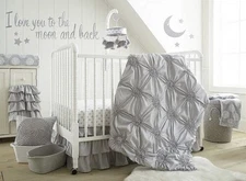 Levtex 3- piece set Willow Grey Crib Bedding Quilt ,Dust Ruffle,Diaper Hamper