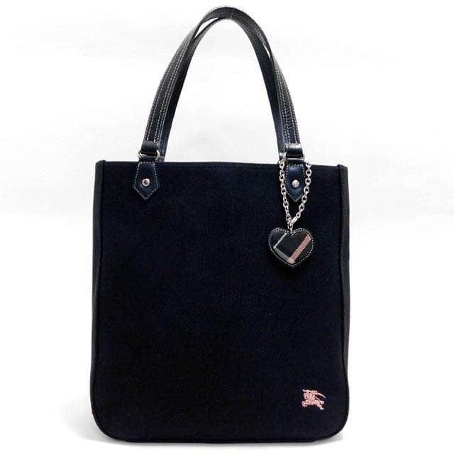 Burberry Blue Label Tote Bag Black Canvas Leather Handbag Made in Japan New thumbnail 11