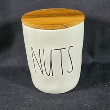 Rae Dunn NUTS Canister Artisan Collection Magenta Ceramic Wood Lid 5.5"