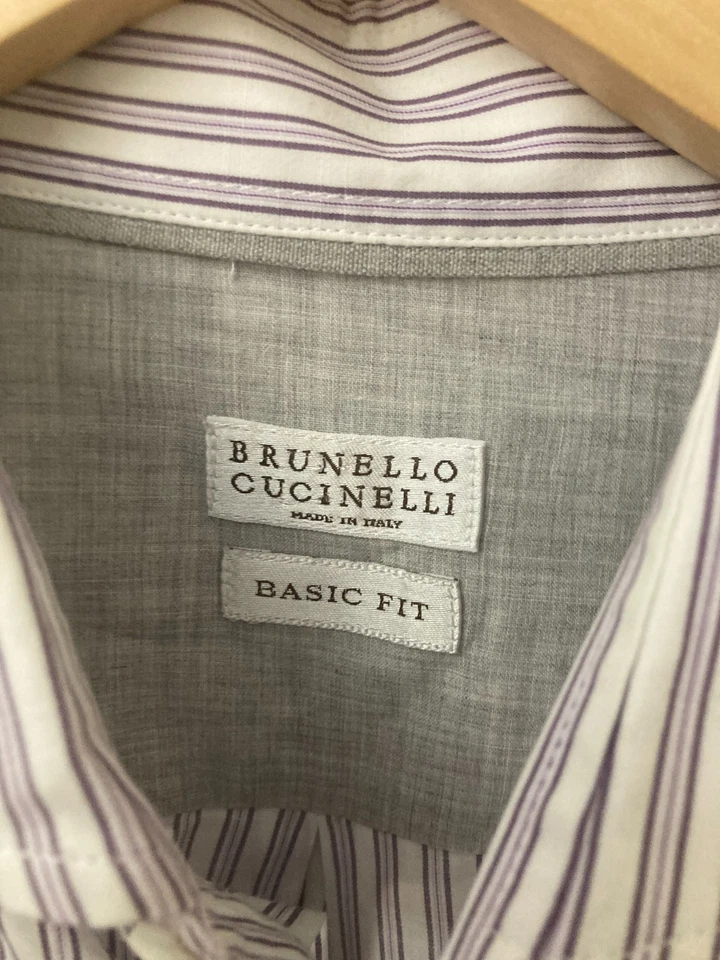 Camisa de vestir Brunello Cucinelli púrpura/blanco a rayas 16/41 en muy buen estado Foto 3 de 4