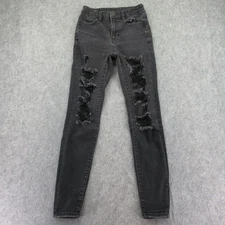 American Eagle Curvy High Rise Jegging Women's Black Distressed Stretch Jeans 0