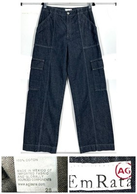 AG Adriano Goldschmied x EmRata Amia Wide Leg Cargo Jeans Dark Indigo Size 28x32