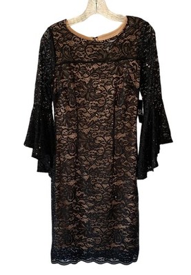 NEW YORK & COMPANY Black Lace & Sequins Bell-Sleeve Cocktail Dress NWT Size XS