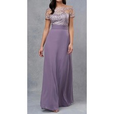JS Collections Womens Purple Lace Floral Illusion Gown Maxi Dress 14W Wedding