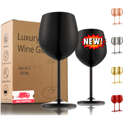 Juego de 2 copas de vino de acero inoxidable, 500 ml, irrompibles, negras. Copas