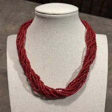 Silpada Red Coral Beaded Necklace 10 Strand 17” Length 925 Silver 