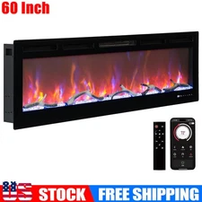 60'' Electric Fireplace Wall Mounted Heater with Remote, Adjustable Flame, Timer