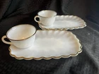 Vintage FIRE KING Milk Glass 22kt Gold Trim Set Of 2 Snack Plates and Cups