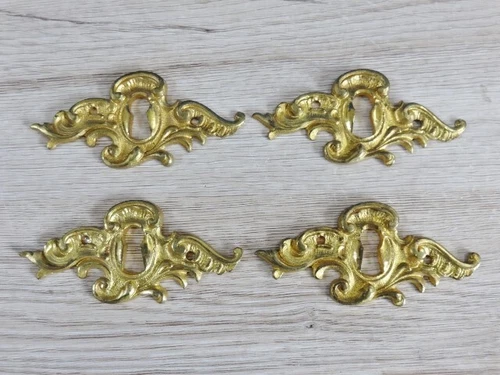 Vintage Furniture Lock Gilded Brass Key Hole Cover Plate Lock Skeleton Key x4
