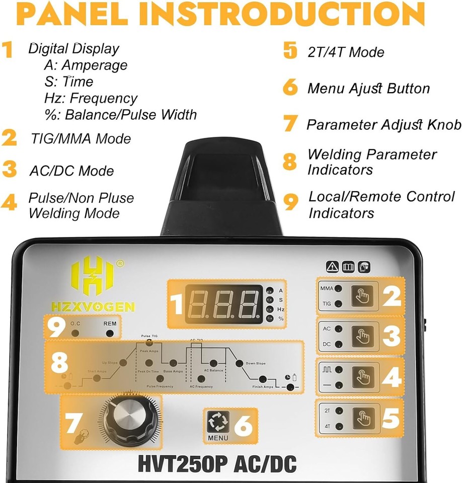 200A AC/DC Aluminum Tig Welder with Pulse Large LED Display, STICK/TIG ...