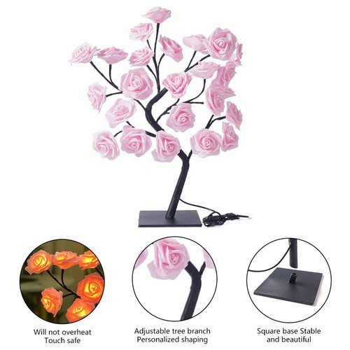 Artificial LED Rose Flower Tree Light Table Lamp USB Night Light Christmas Decor - Picture 5 of 7