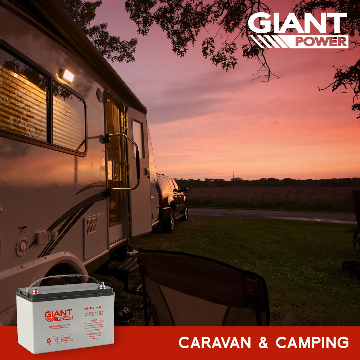 Giant Power 2x 140AH 12V AGM Deep Cycle Battery Camping, Marine, Solar