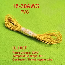 Yellow 16AWG to 30AWG PVC Electronic Wire Cable, Tinned Copper Stranded Wiring