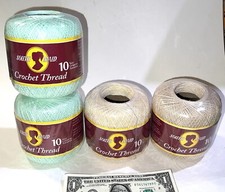 Lot of 4 Crochet Thread Mint Green, New Ecru, Cream 100 Cotton 10 350 yards