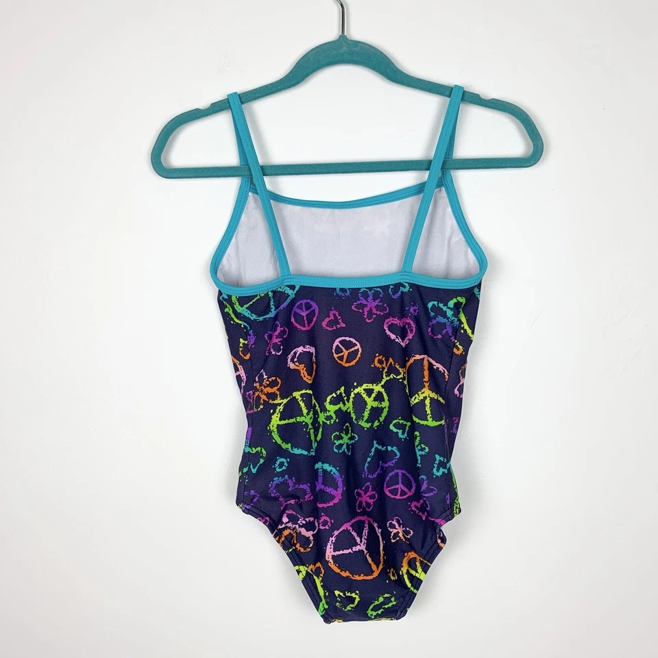 Traje de baño de una pieza Xhilaration niños talla S (6/6X) Rainbow Peace Sign Foto 2 de 4