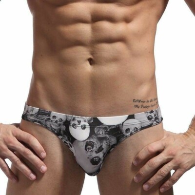 Mens Skull Printed Thong Briefs Mini Low Rise G-string Bikini Shorts Trunks New