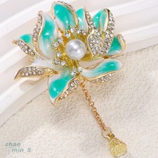 Gold Tone Lotus Flower Brooch Pin Rhinestone Brooches Wedding Gifts Enamel Lapel