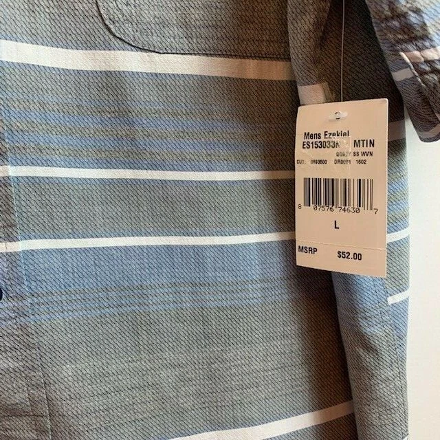 Mens Ezekiel Gray Striped Button Down Short Sleeve Shirt Size L - Image 3 of 4