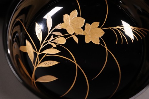 Japanese Lacquer Lidded Soup Bowl 3.35inch Set of 2 Gold Peony Plum Maki-e - Picture 15 of 21