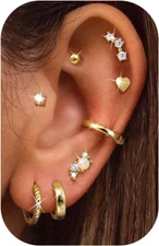 Hypoallergenic Flat Back Earrings 14K Gold Cartilage Earring Sets for Multiple P