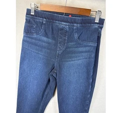 Spanx Jean-ish Ankle Jeggings Pull On Denim Look Dark Wash Comfort Size M Petite