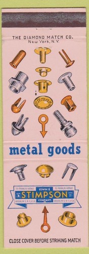 Matchbook Cover - Stimpson Metal Goods Fasteners Brooklyn NY