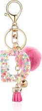 Resin Alphabet Initial Letter Keychain Keyring for Women Purse Handbags With Fur