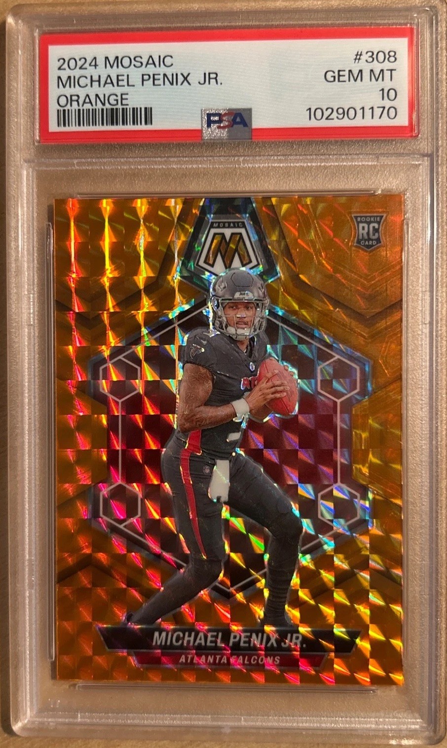 2024 Panini Mosaic Michael Penix Jr Orange Prizm /199 PSA 10 RC #308 (Falcons)
