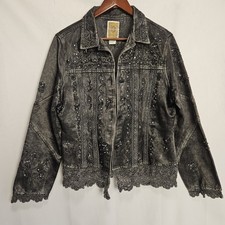 Whimsigoth Gothic Flashback Couture VTG 90s Lace Velvet Jacket Beaded Shacket XL
