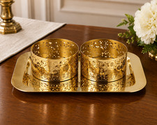 Ornate Brass Cruet Tray For Religious Catholic Ceremonies 10 x 6.75 Inches