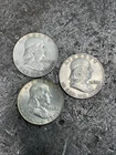 Lot 3 Ben Franklin Coins- 90% Silver Half Dollars 1948 D 1958 D 1960 D Liberty