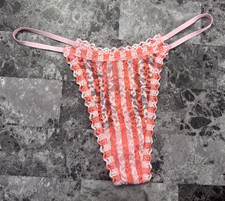 NWT VICTORIA'S SECRET PINK ORANGE STRIPE LACE SIDE STRING STRAP THONG PANTIES