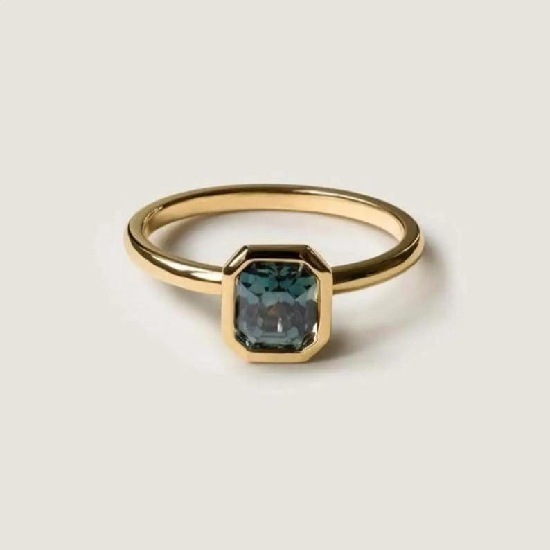 Engagement Ring 1 CT Asscher Cut Alexandrite Solitaire Bezel 14k Yellow Gold-image