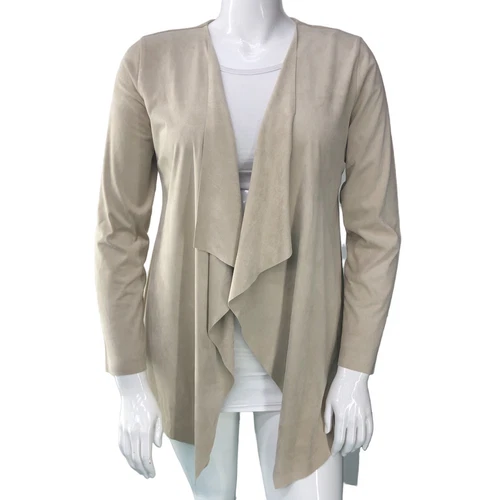 OFF WHITE Giacca cardigan cascata ecopelle scamosciata donna Soft Surroundings taglia M panna