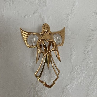 Vintage 1996 Austrian Crystal Mascot Intl. 24K Gold Plated Angel Suncatcher