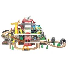 Wooden Train Set City Construction Playset w/ Vehicles Tracks Figures Kids Gift