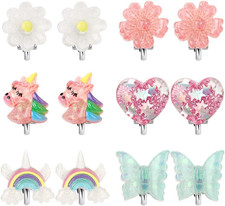 6Pairs Crystal Unicorn Clip on Earrings for Little Girls Rainbow Earrings Butte