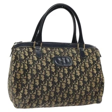 Christian Dior Trotter Canvas Hand Bag Navy Gold Auth 125570