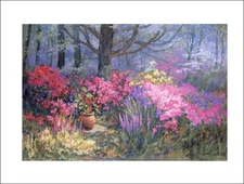 2000 Vintage Print Garden Flower Blossoms Sunlight Forest Beauty Oil Paint Image