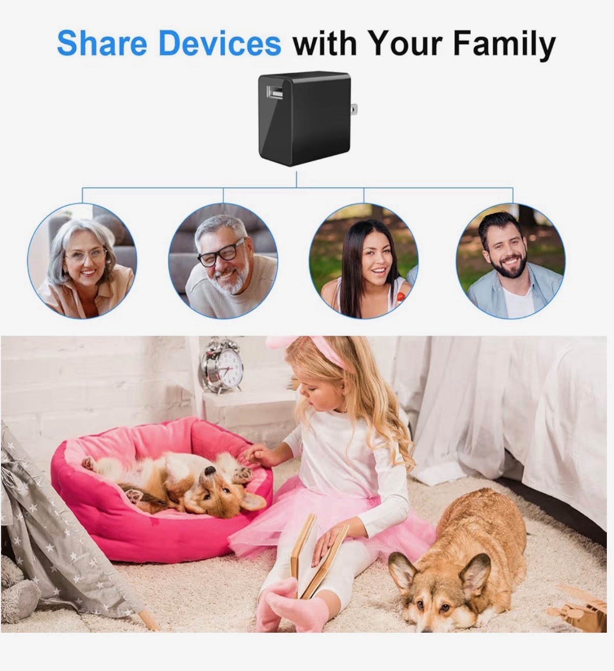 Wireless Smart Charger Camera - Mini HD 1080P WiFi Camera 