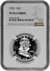 1955 50C Proof Silver Franklin Half Dollar NGC Graded PF 66 Cameo in New Holder