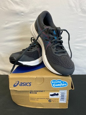 Asics Gel Contend 7 Womens Graphite Grey Digital Aqua Athletic Sneakers Size 6.5