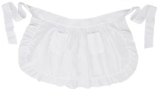 Womens Waist Apron with Pockets Retro Kitchen Cleaning Ruffles Half Apron (White