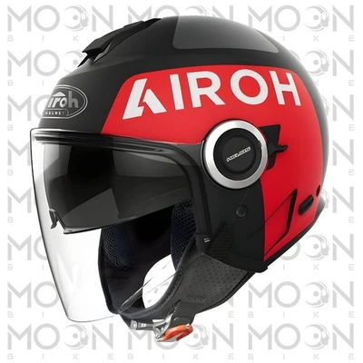 Casco Jet Airoh Helios UP HEUP35 Negro Rojo Mate HRT Doble Visera ECE 22.05 - Imagen 1 de 2