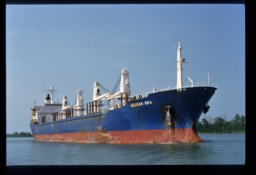 2 Original Ship Slides - bulker AEGEAN SEA & tanker ASPHALT TRADER - 2002